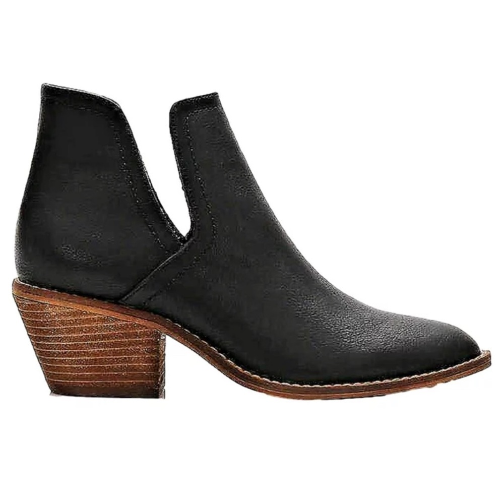 Women Ladies V Side Cut D'Orsay Faux Leather Low Block Heel Pointed Toe Black